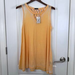 NWT Poof New York Burnout Yellow Tank Crisscross Back Cutout Women’s Large Soft